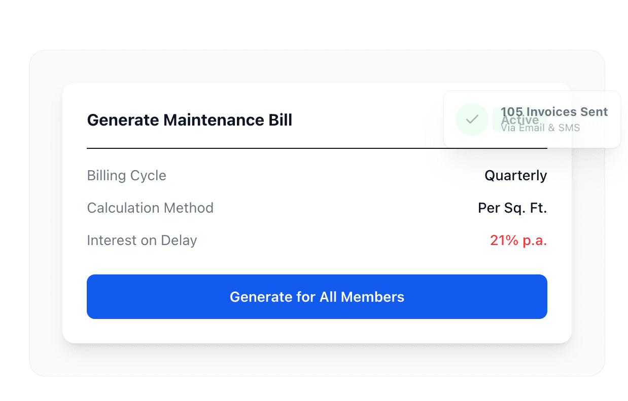 Generate maintenance bill interface